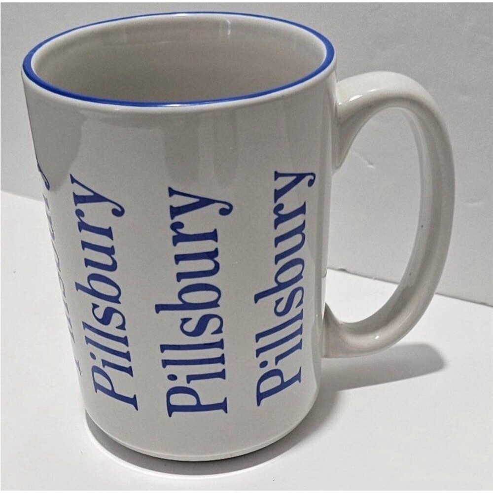 Pillsbury Doughboy Coffee Mug White Blue Lettering Bistro Style 14 oz Ceramic